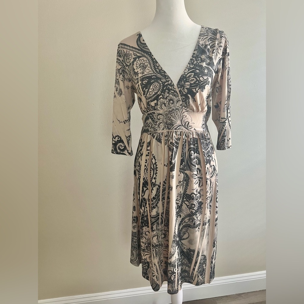 Vintage Y2K Burnout Body Central Large Black & Beige Paisley Dress Going Out